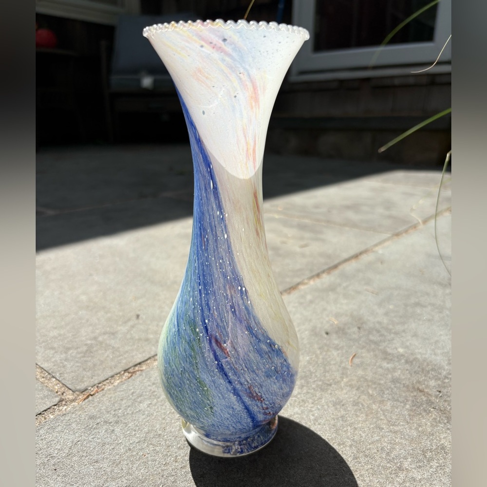 Murano Blue, Yellow and Cream Artistic Vase Vintage